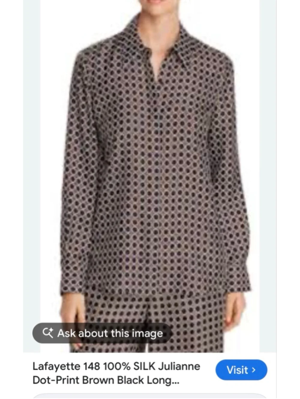 Lafayette 148 silk Button Down Shirt M Blue Brown Dot Print, oversized cuffed - Picture 2 of 11
